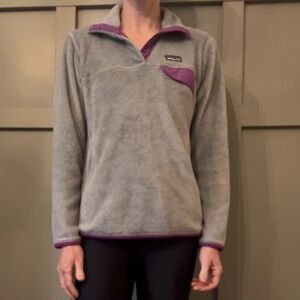 Patagonia Re-Tool Snap-T Pullover High Pile Fleece Gray Purple Women Size Medium